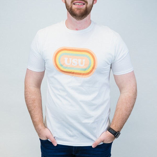 utah state multicolor oval graphic tee